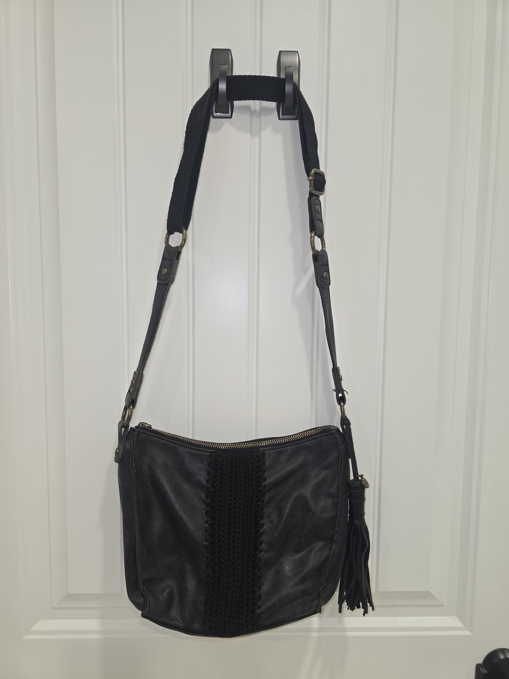 The Sak leather + Tightweave crochet hobo/crossbody